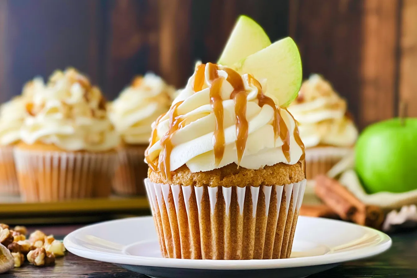 Delicious Caramel Apple Cupcakes on a Rustic Table