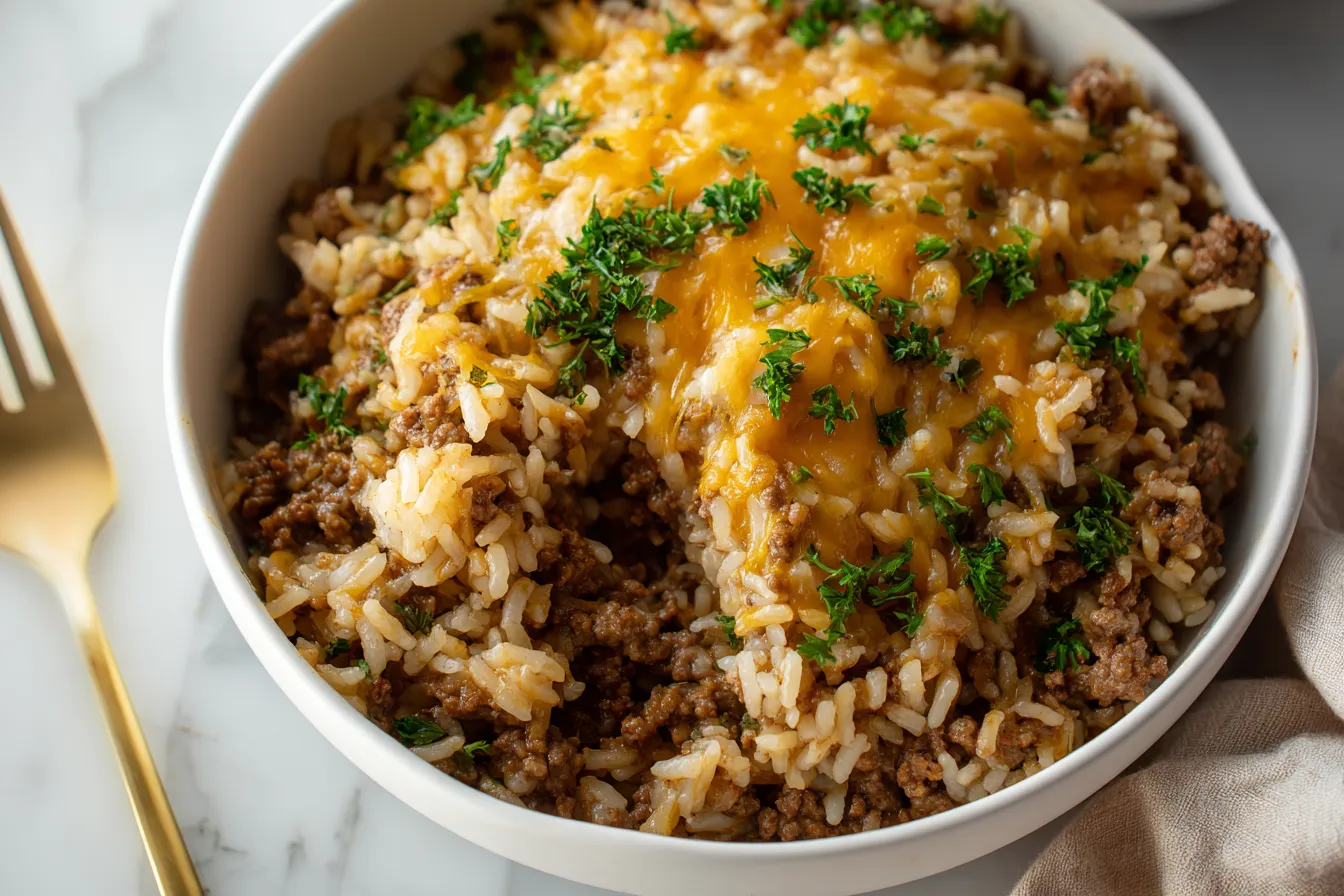 Cheesy Ground Beef and Rice Casserole 