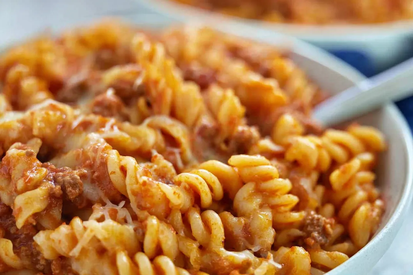 Cheesy Taco Pasta Served in a Bowl