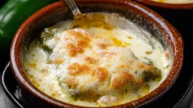 Chile Relleno Soup Garnished with Fresh Cilantro