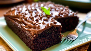 Chocolate Zucchini Cake Slices on a Plate