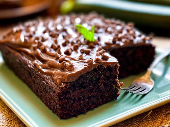 Chocolate Zucchini Cake Slices on a Plate