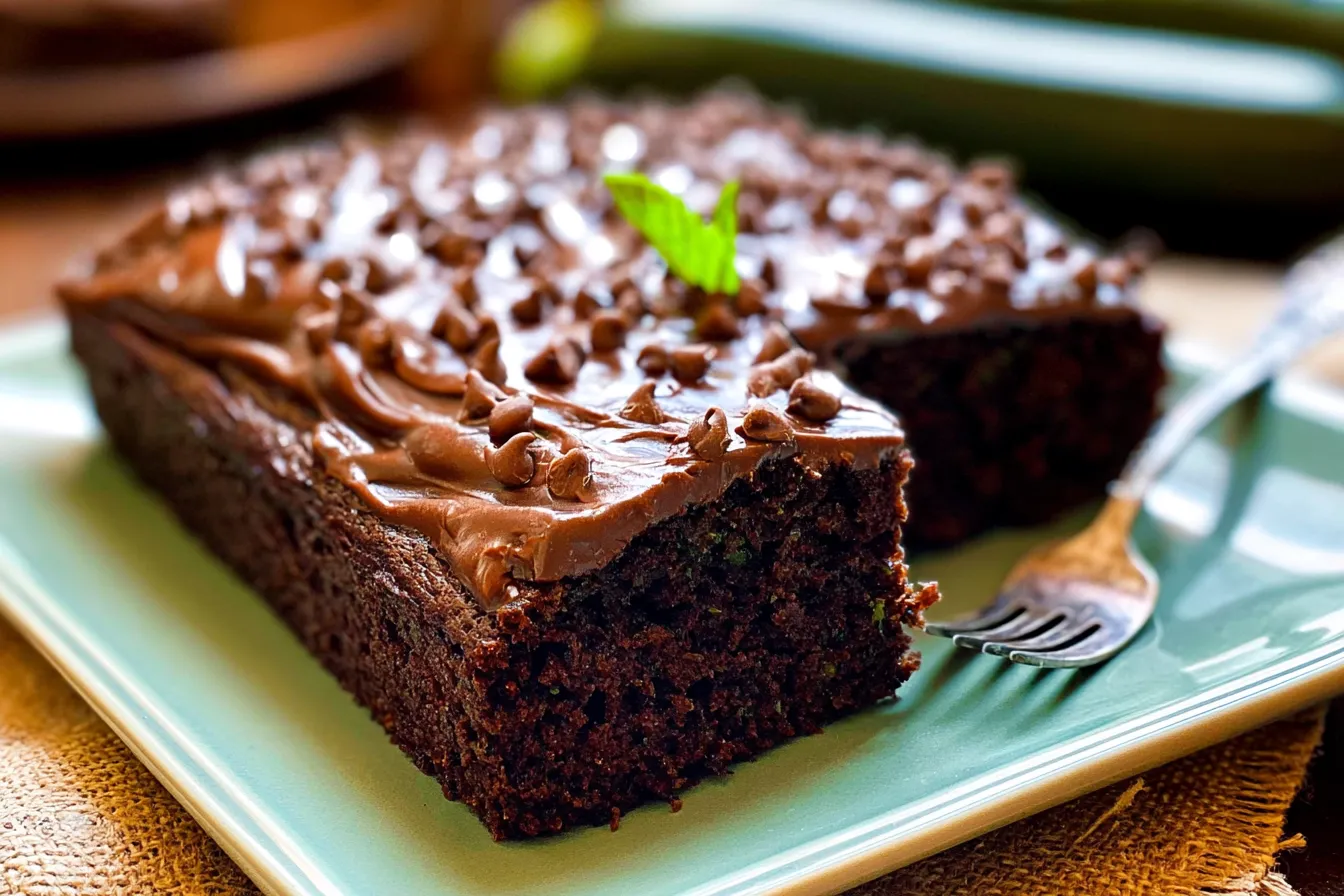 Chocolate Zucchini Cake Slices on a Plate