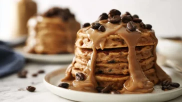 Coffee Pancakes with a Rich Coffee Drizzle