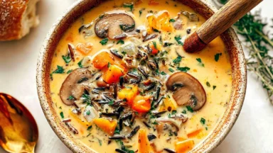 Cozy Autumn Wild Rice Soup in a Bowl