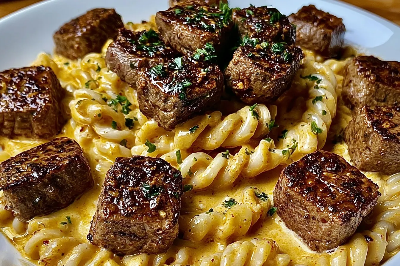 Creamy Garlic Butter Steak Bites with Spicy Cajun Alfredo Pasta 4 Creamy Garlic Butter Steak Bites with Spicy Cajun Alfredo Twisted Pasta