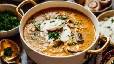 Delicious Creamy Hungarian Mushroom Soup in a Bowl