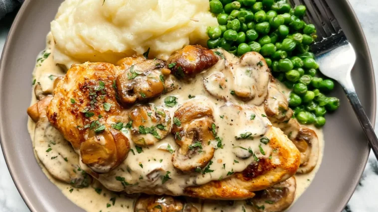 Creamy Mushroom Chicken Plated and Ready to Serve