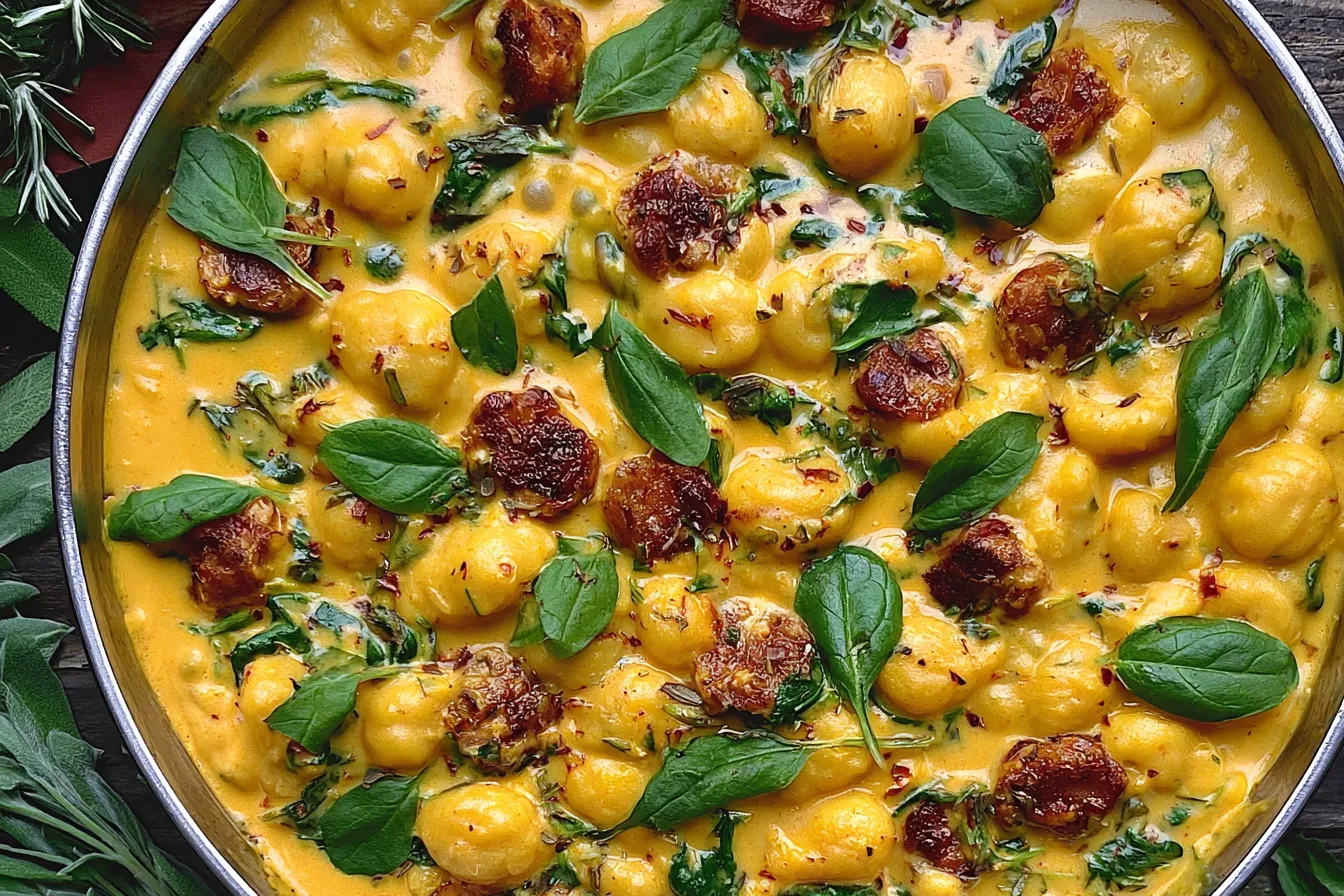 Creamy Pumpkin Gnocchi with Spinach and Sausage – A One-Pan Wonder