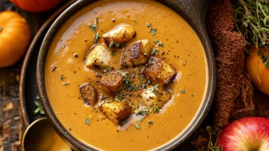 Creamy Roasted Apple Pumpkin Soup in a Bowl