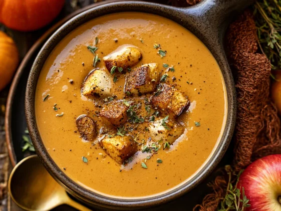 Creamy Roasted Apple Pumpkin Soup in a Bowl