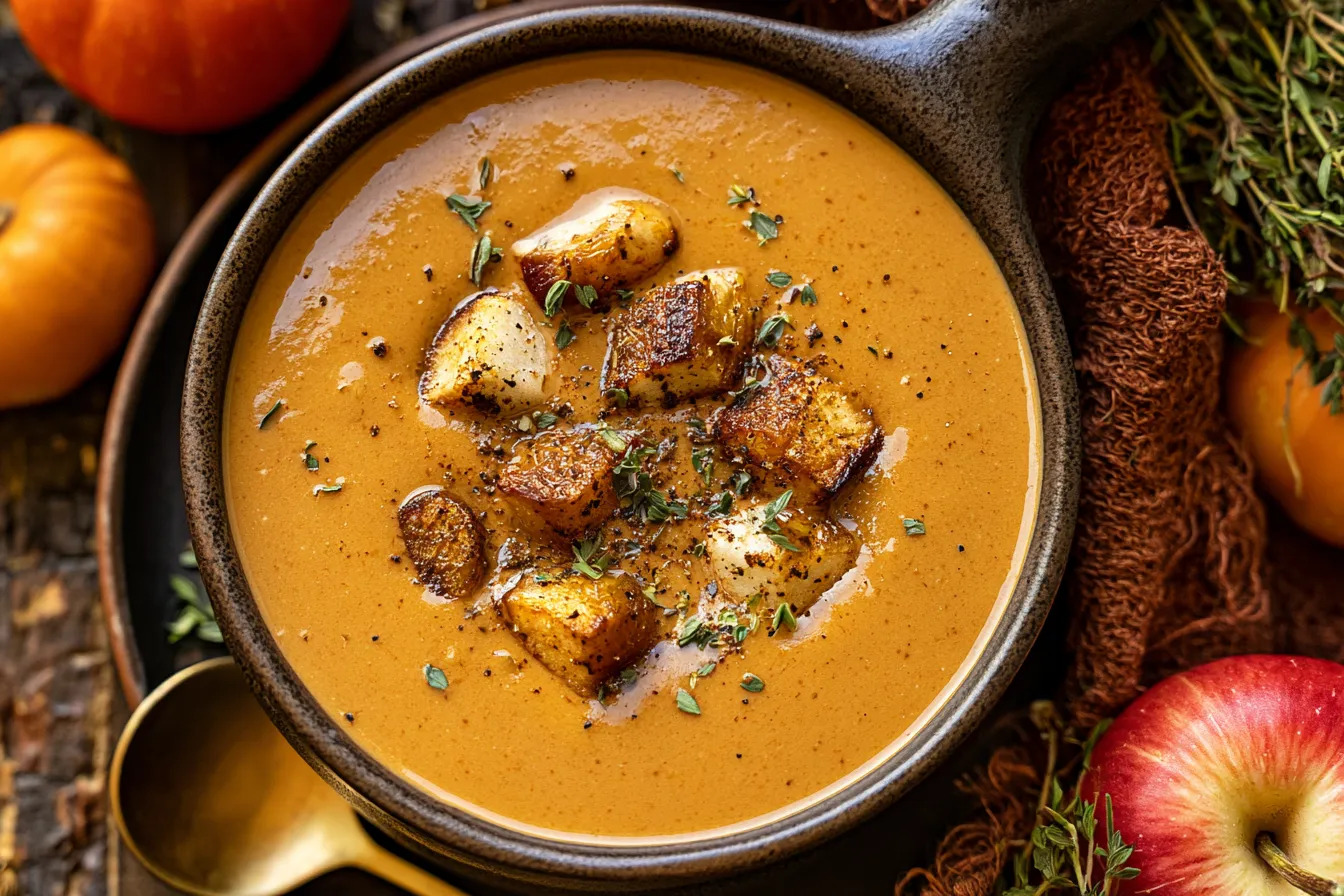 Creamy Roasted Apple Pumpkin Soup in a Bowl