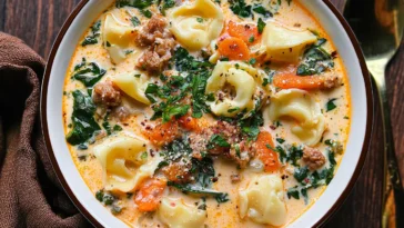 Creamy Sausage Tortellini Soup in a Bowl