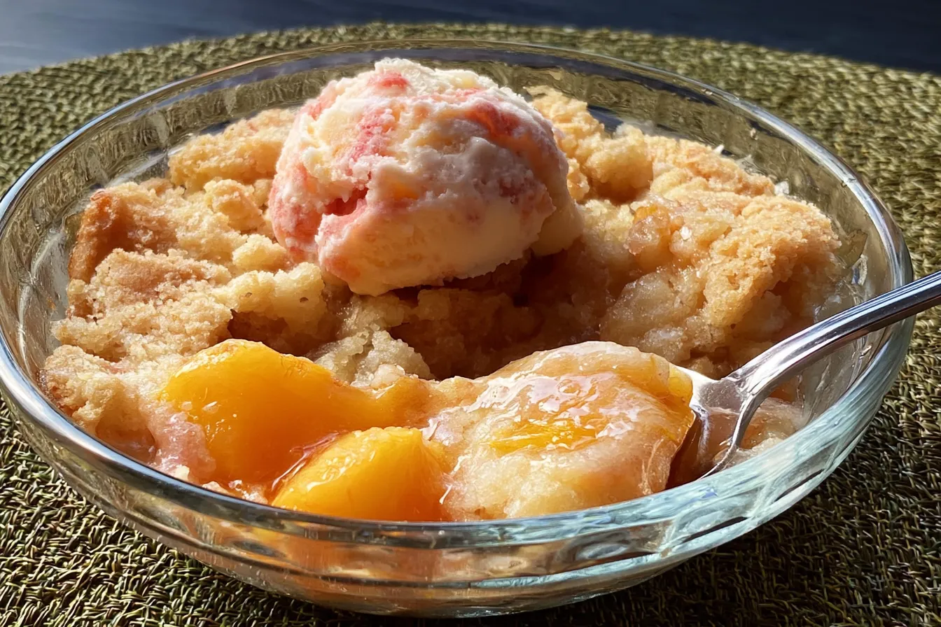 Crisp Peach Cobbler: A Sweet Summer Delight 3 Crisp Peach Cobbler Plated with Fresh Peaches