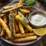 Crispy Baked Zucchini Fries: Your New Favorite Snack 5 Crispy Baked Zucchini Fries Plated with Dipping Sauce