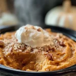 Crockpot Pumpkin Cobbler Served in a Bowl