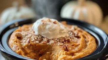 Crockpot Pumpkin Cobbler Served in a Bowl
