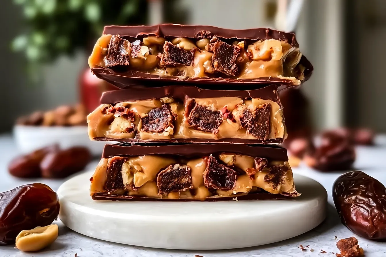 Date Snickers – 4‑Ingredient Healthy Treat You’ll Love! 3 Date Snickers – 4‑Ingredient Healthy Treat on a Plate