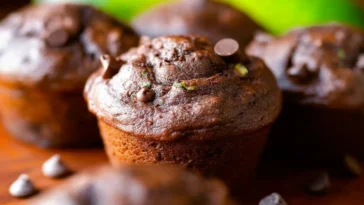 Double Chocolate Zucchini Muffins Freshly Baked