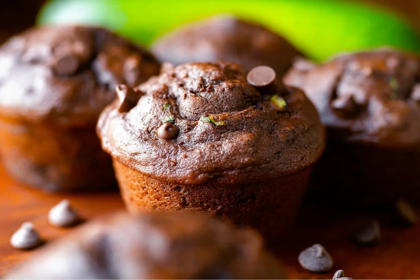 Double Chocolate Zucchini Muffins Freshly Baked