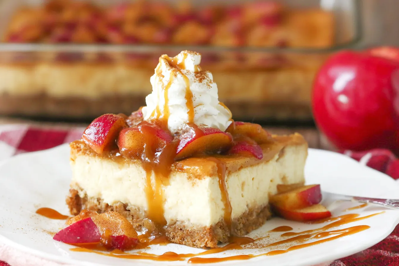 Mouthwatering Easy Caramel Apple Cheesecake Close-Up