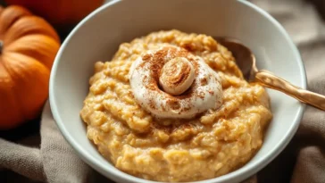Delicious Easy Creamy Pumpkin Oatmeal in a Bowl