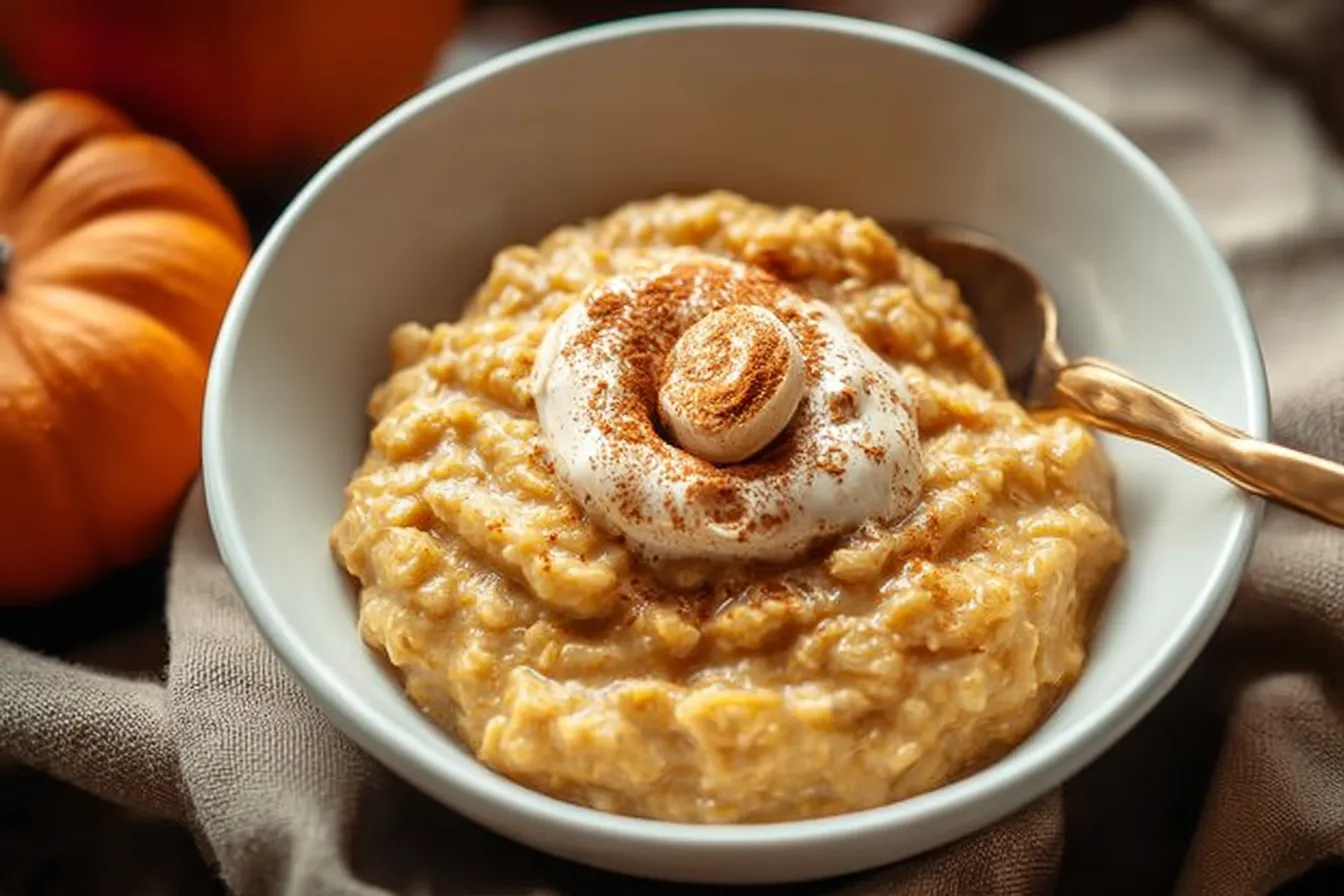 Delicious Easy Creamy Pumpkin Oatmeal in a Bowl
