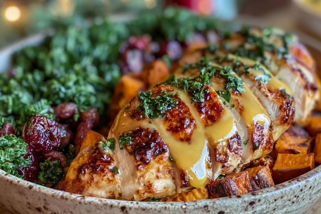 Easy Maple Dijon Chicken Bowl Recipe with Sweet Potatoes for Cozy Fall Dinner 