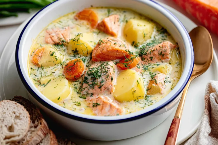 Finnish Salmon Soup (Lohikeitto): A Cozy Comfort Food Delight 3 Finnish Salmon Soup (Lohikeitto) Served in a Bowl
