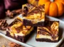 Fudgy Swirled Pumpkin Cheesecake Brownies on a Plate