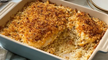 Garlic Butter Chicken Dump and Bake Casserole in a Baking Dish