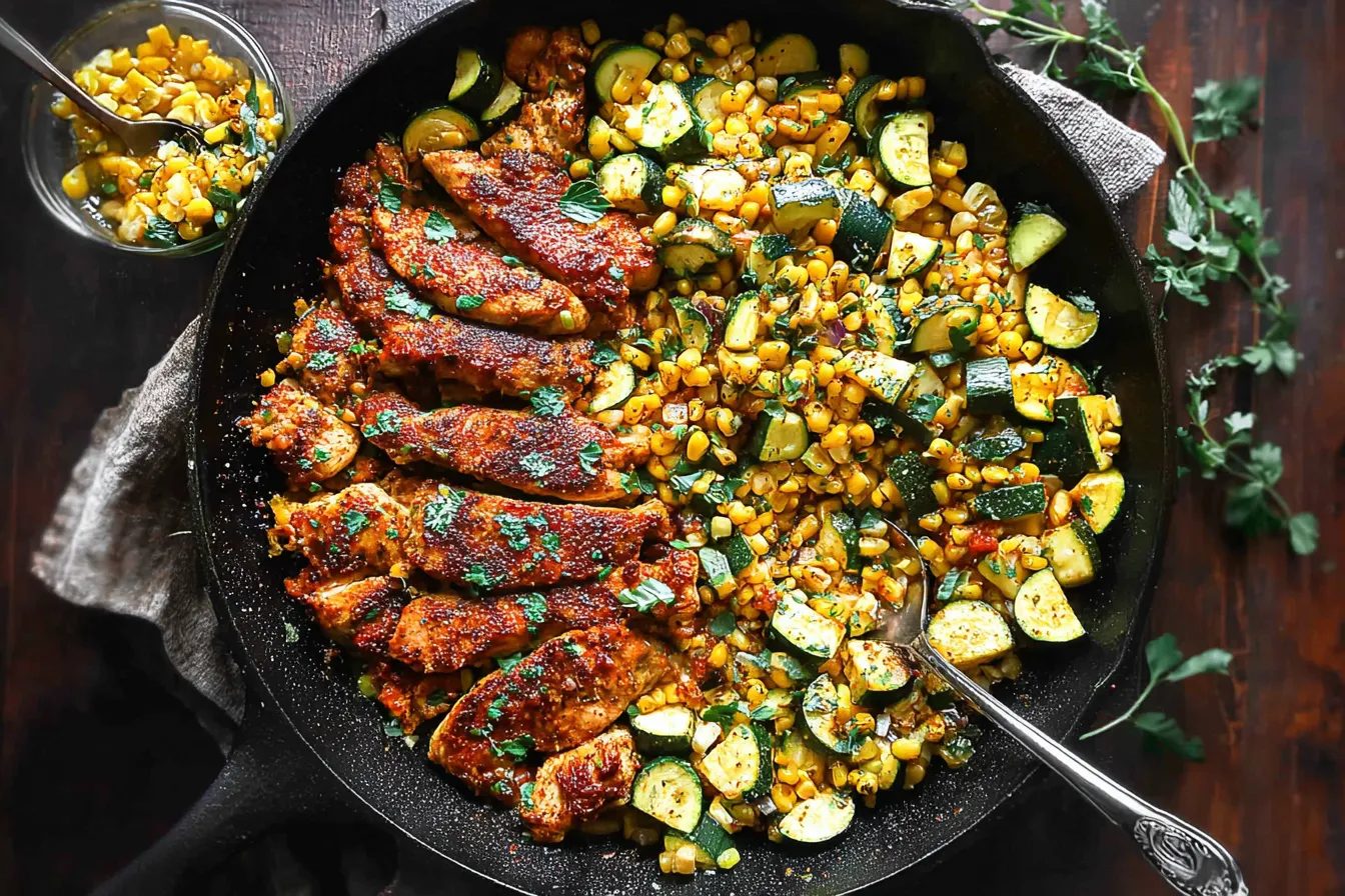 Succulent Garlic Butter Chicken with Zucchini and Corn