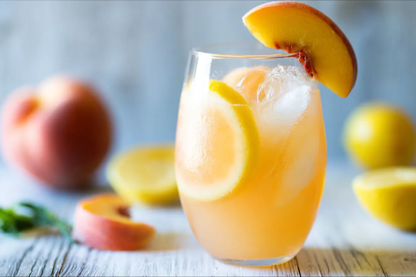 Ginger Peach Lemonade: Refreshing Summer Delight 3 Ginger Peach Lemonade in a Glass with Fresh Fruits