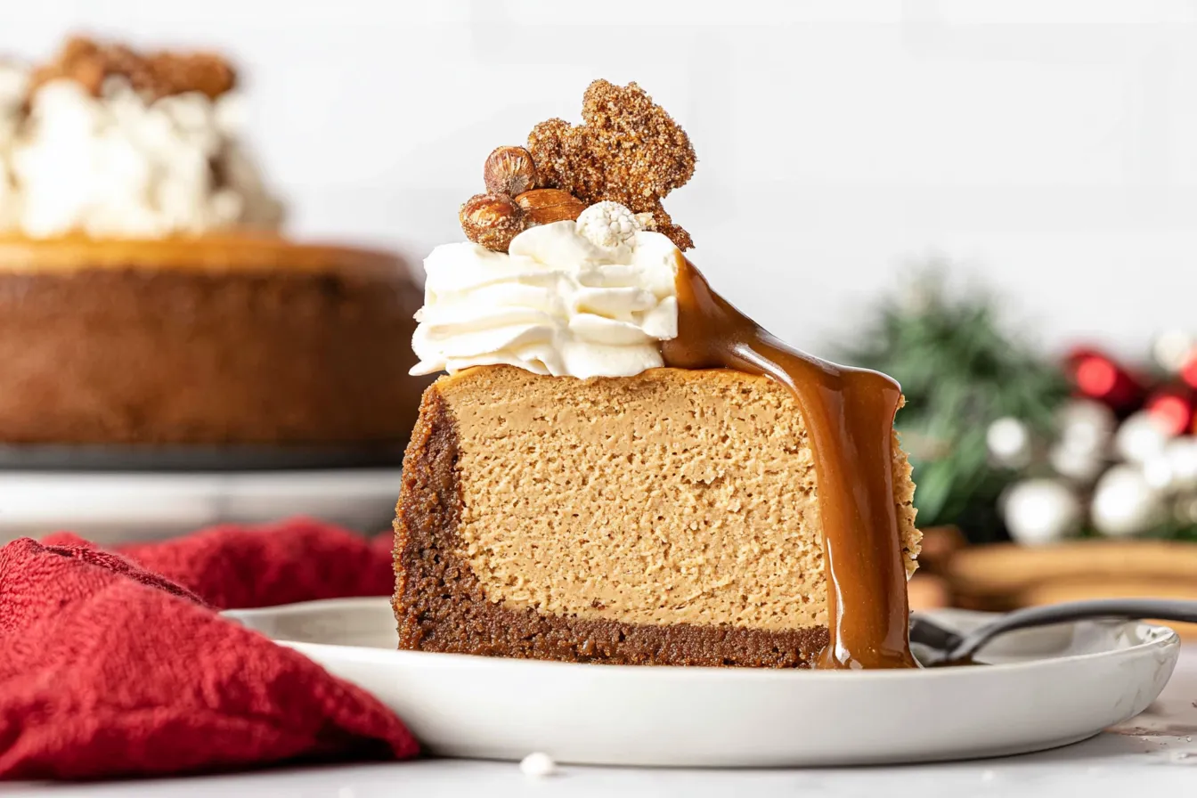Gingerbread Cheesecake: The Ultimate Holiday Dessert Delight 3 Gingerbread Cheesecake Slice with Whipped Cream