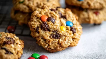 Gluten Free Flourless Monster Cookies on a Baking Tray