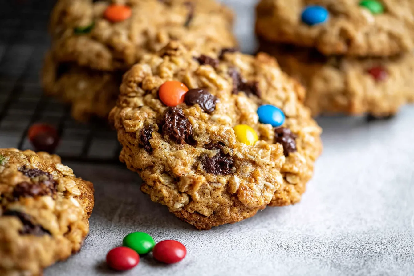 Gluten Free Flourless Monster Cookies on a Baking Tray