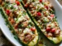 Greek Chicken Stuffed Zucchini Boats Plated