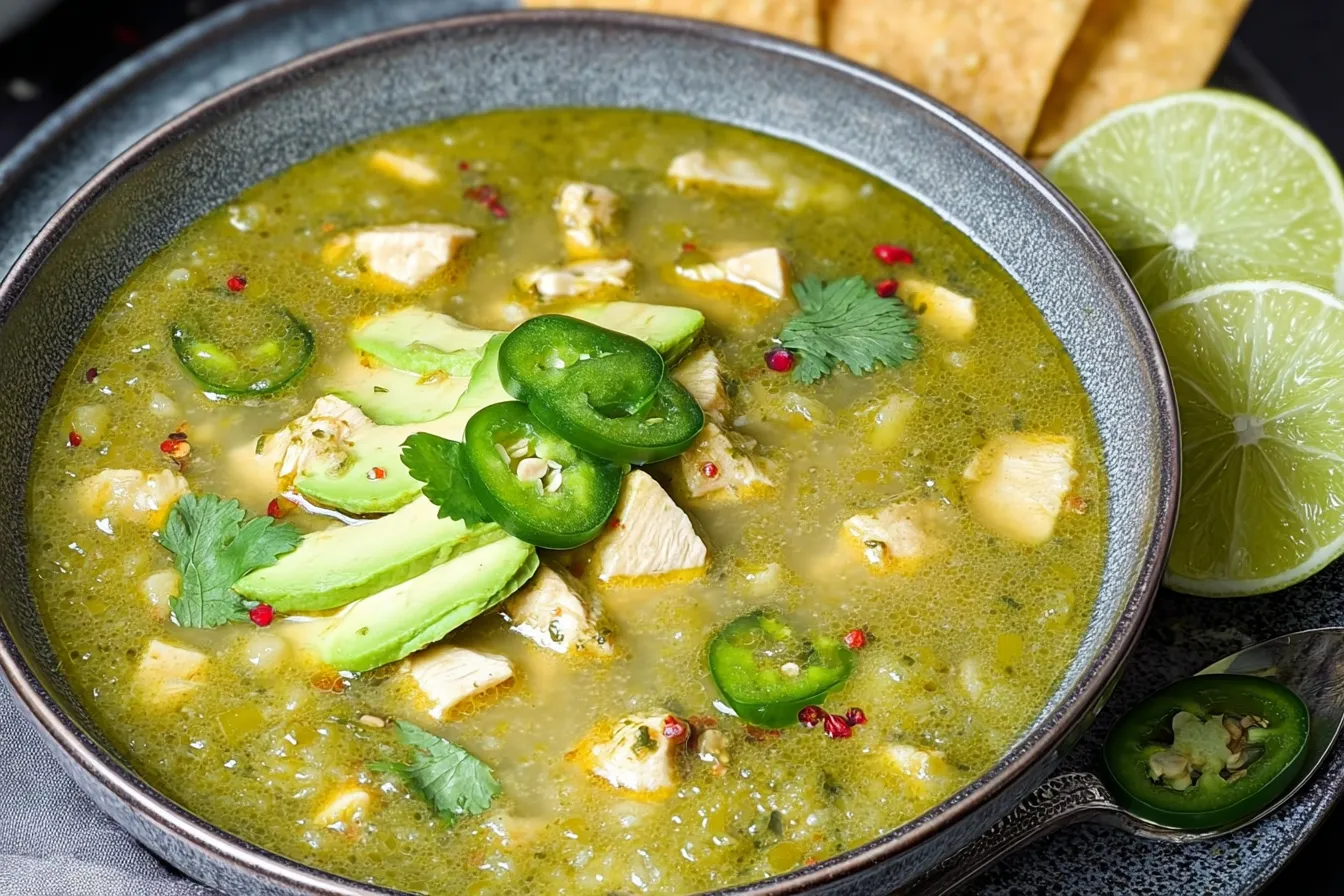 Green Chili Chicken Soup in a Bowl