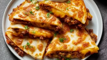 Ground Beef Quesadillas with a Crispy Golden-Brown Crust