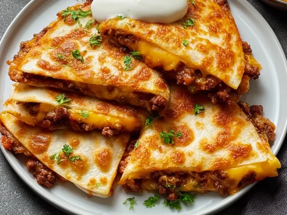 Ground Beef Quesadillas with a Crispy Golden-Brown Crust