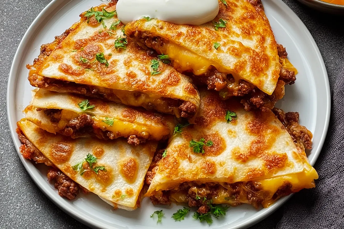 Ground Beef Quesadillas with a Crispy Golden-Brown Crust Delight 3 Ground Beef Quesadillas with a Crispy Golden-Brown Crust