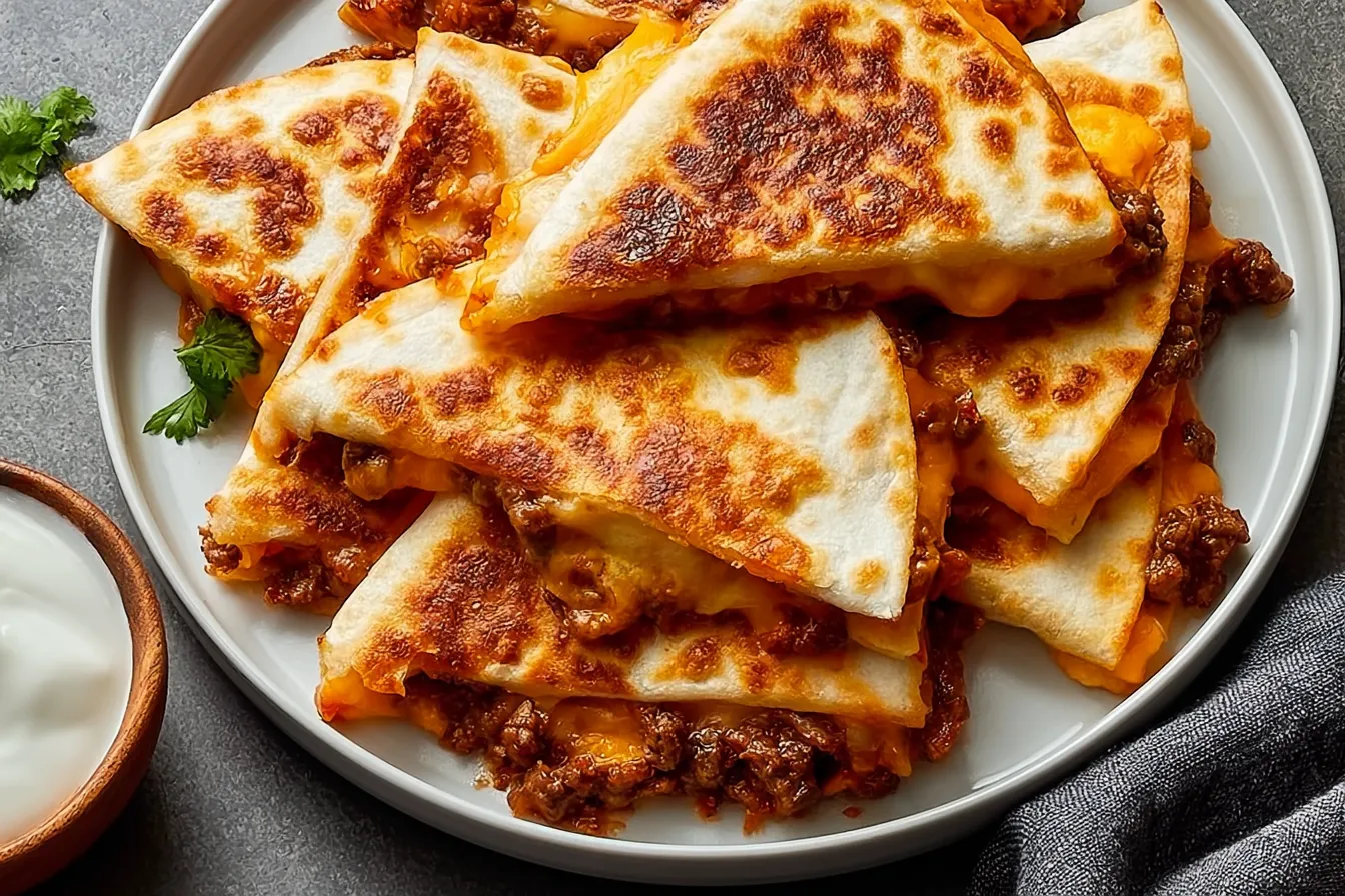 Ground Beef Quesadillas with a Crispy Golden-Brown Crust Delight 4 Ground Beef Quesadillas with a Crispy Golden-Brown Crust