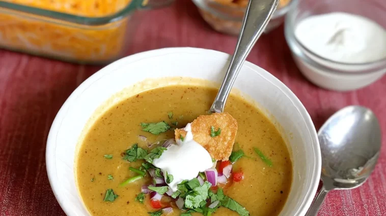 Hatch Green Chile and Cheese Soup in a Bowl
