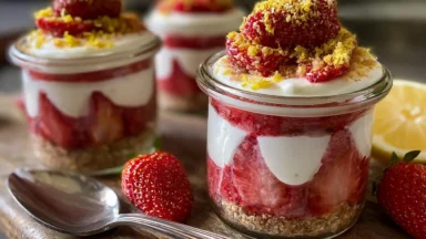 Healthy No-Bake Strawberry Lemon Cheesecake Jars Delight