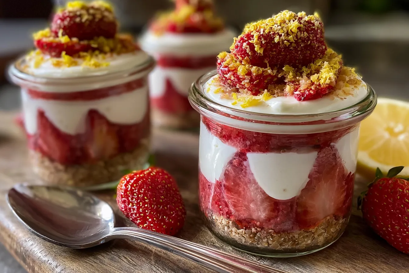 Healthy No-Bake Strawberry Lemon Cheesecake Jars Delight