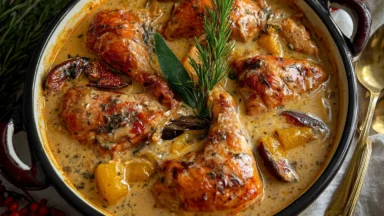 Herb Roasted Chicken in Creamy White Wine Sauce - Delicious Dinner