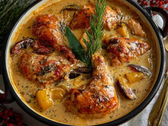 Herb Roasted Chicken in Creamy White Wine Sauce - Delicious Dinner