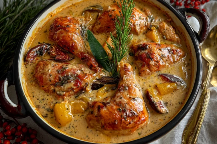Herb Roasted Chicken in Creamy White Wine Sauce - Delicious Dinner