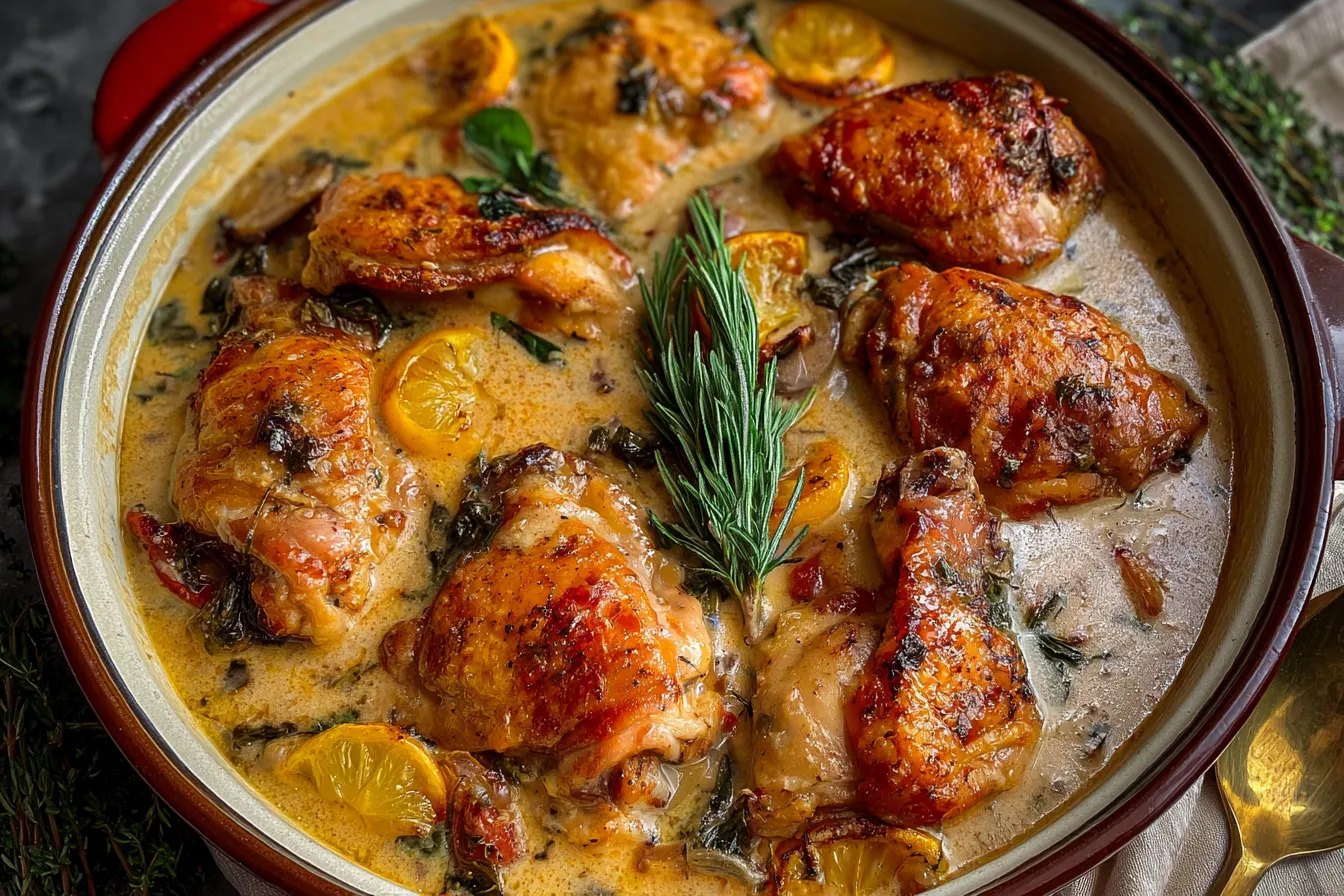 Herb Roasted Chicken in Creamy White Wine Sauce 