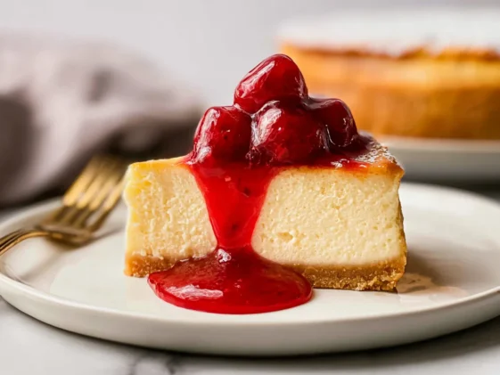 Homemade Air Fryer Cheesecake Slices on a Plate